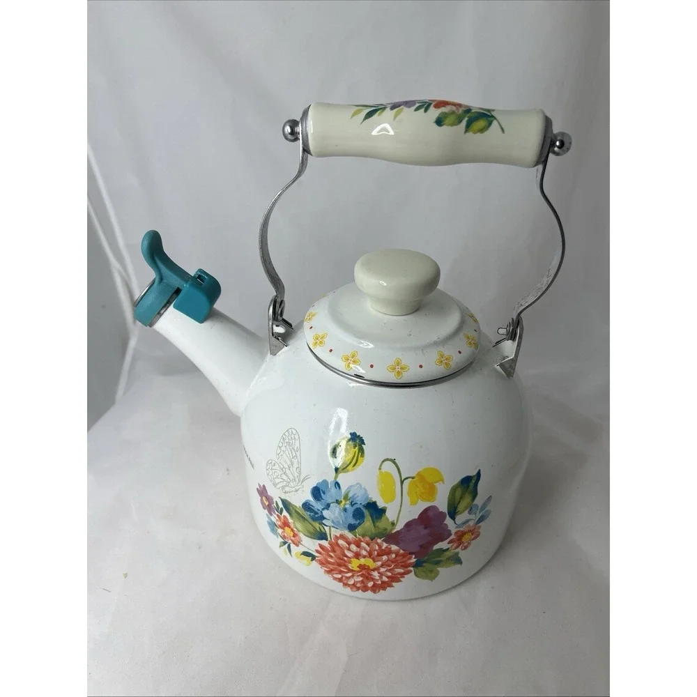 The‎ Pioneer Woman Blooming Bouquet Whistling Tea Kettle White EUC
